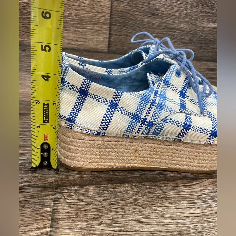 Tory Burch Women's Florence Blue Check Platform Espadrille Shoes Sz 8‎